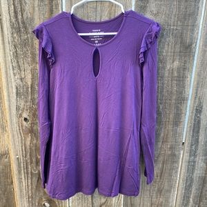 Torrid 00 long sleeve keyhole ruffle shoulder top